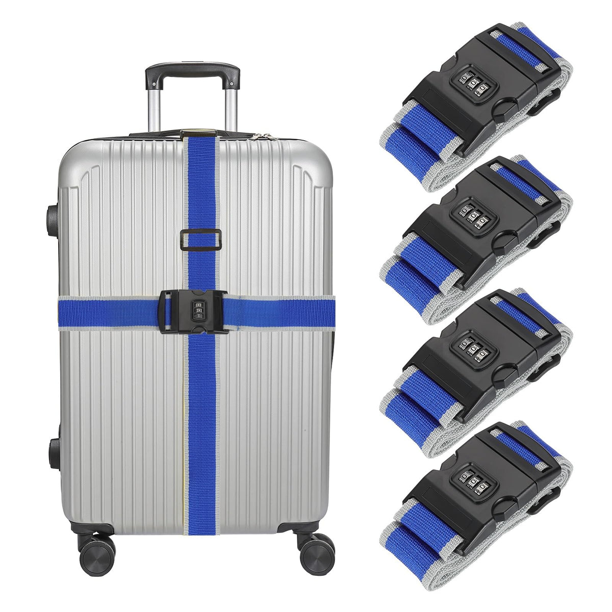 MECCANIXITY Luggage Straps with Combination Lock Adjustable Suitcase Belt Strap for Suitcase Briefcase Backpack Travel, Gray-Orange, Pack of 4