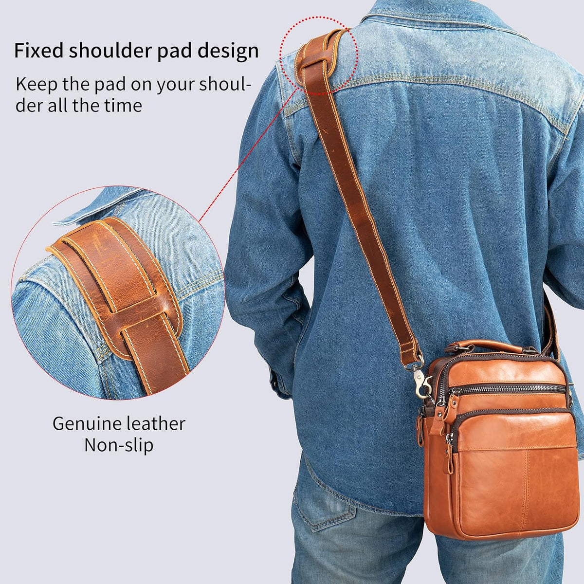 NIUCUNZH Genuine Leather Shoulder Strap, Bag Strap Replacement, 60 inches Long, Adjustable with Comfortable Pad
