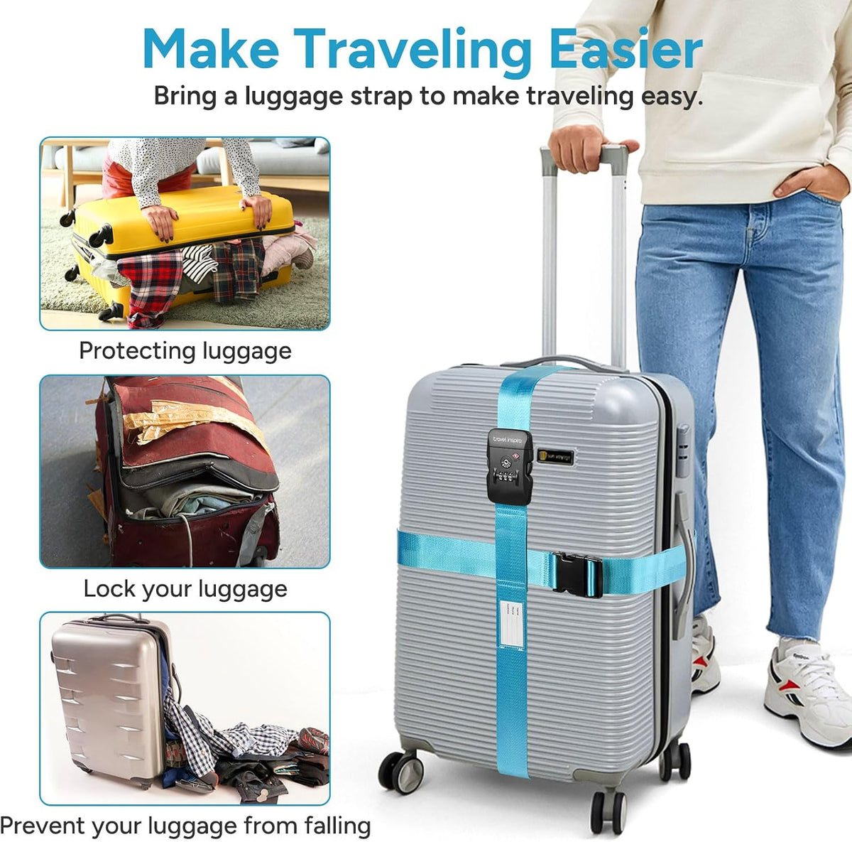 Travel Inspira TSA Approved Luggage Straps 2 Pack Suitcase Belt