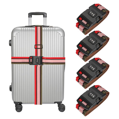 MECCANIXITY Luggage Straps with Combination Lock Adjustable Suitcase Belt Strap for Suitcase Briefcase Backpack Travel, Gray-Orange, Pack of 4