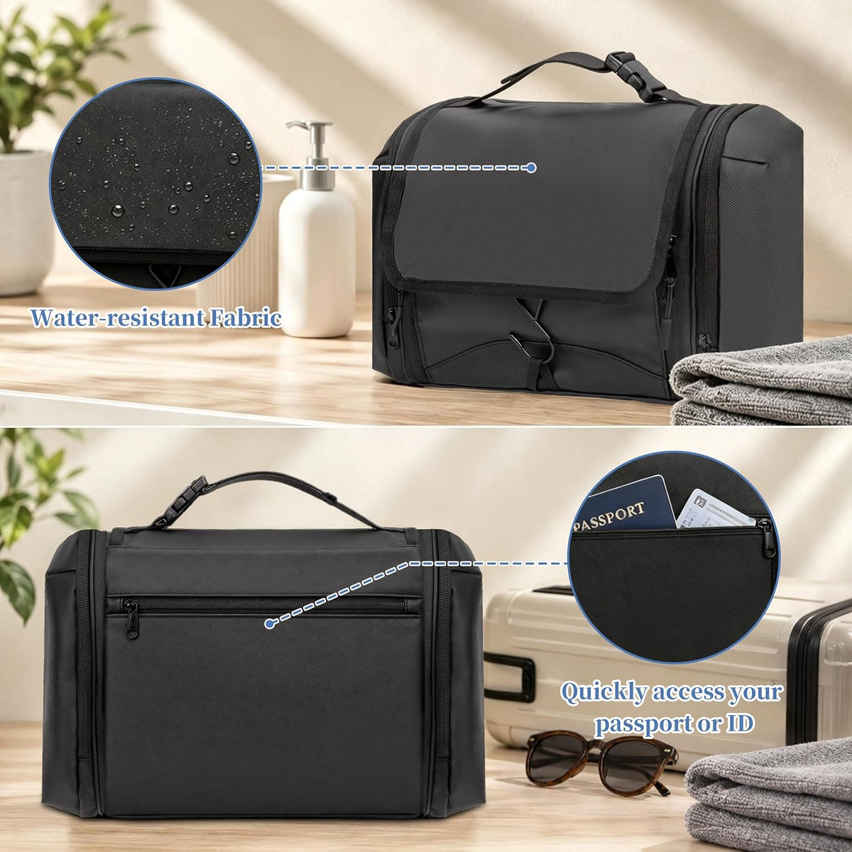 GDNasist Hanging Travel Toiletry Bag for Men, Large Hygiene Bag Organizer