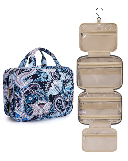 BAGSMART Toiletry Bag Travel Bag with Hanging Hook, Water-resistant Makeup Cosmetic Bag Travel Organizer for Accessories, Shampoo, Full Sized Container, Toiletries, Large-Blue