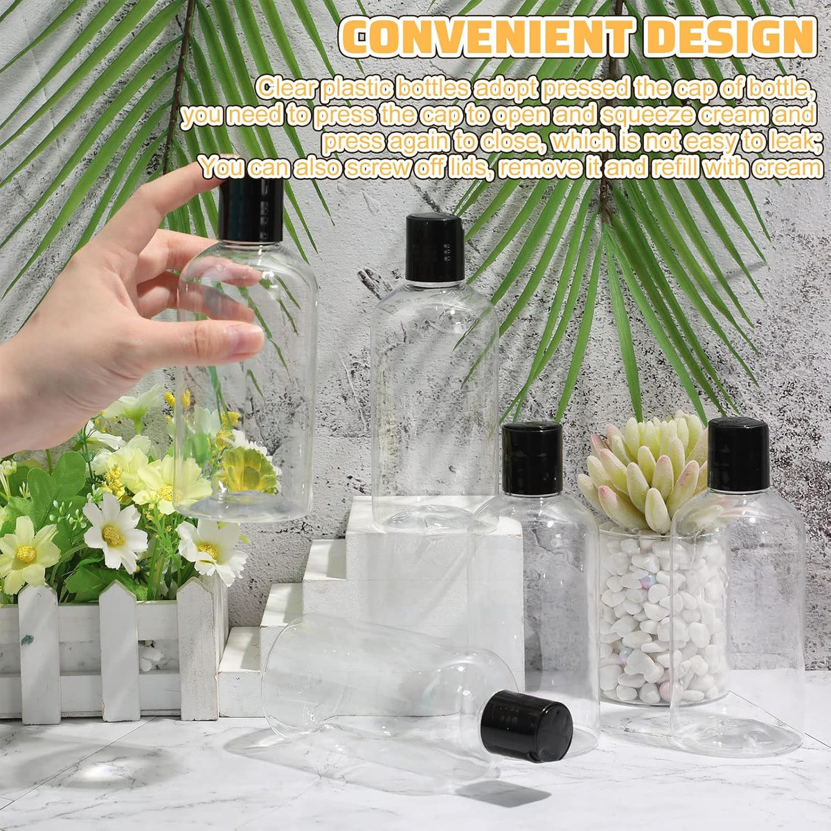 Irenare 30 Pcs 8 oz Clear Plastic Travel Bottles with Black Disc Cap