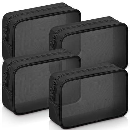 Weewooday 4Pcs Mesh Makeup Bag, Gray, Small, Large, Medium, Classic