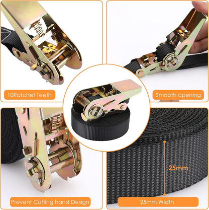 LIFERUN 10-Pack 1 in x 20 ft Endless Ratchet Straps, 1760 lb, Black