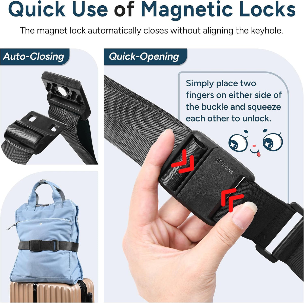 Travel Inspira Magnetic Quick Release Luggage Straps Black