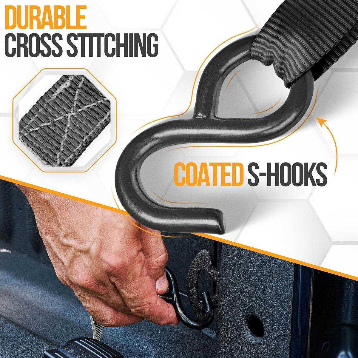 FORTEM Ratchet Straps - Tie Down Strap Set, 4 Pack, 1650lb Break Strength