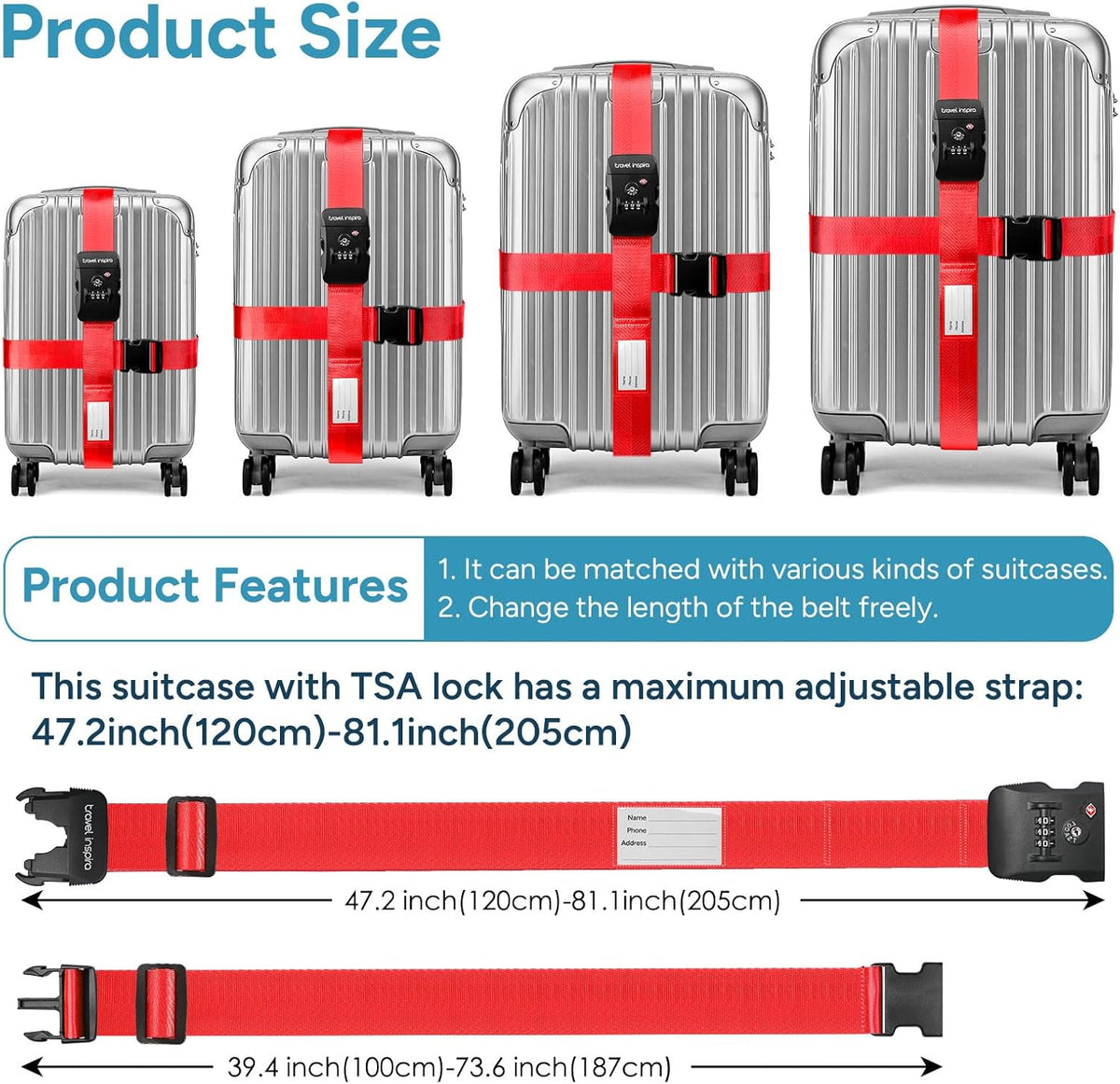 Travel Inspira Heavy Duty Luggage Straps with TSA Lock