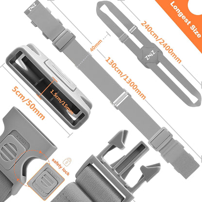 ZINZ 2-Pack High Elastic Luggage Strap Adjustable Suitcase Belt,Gray