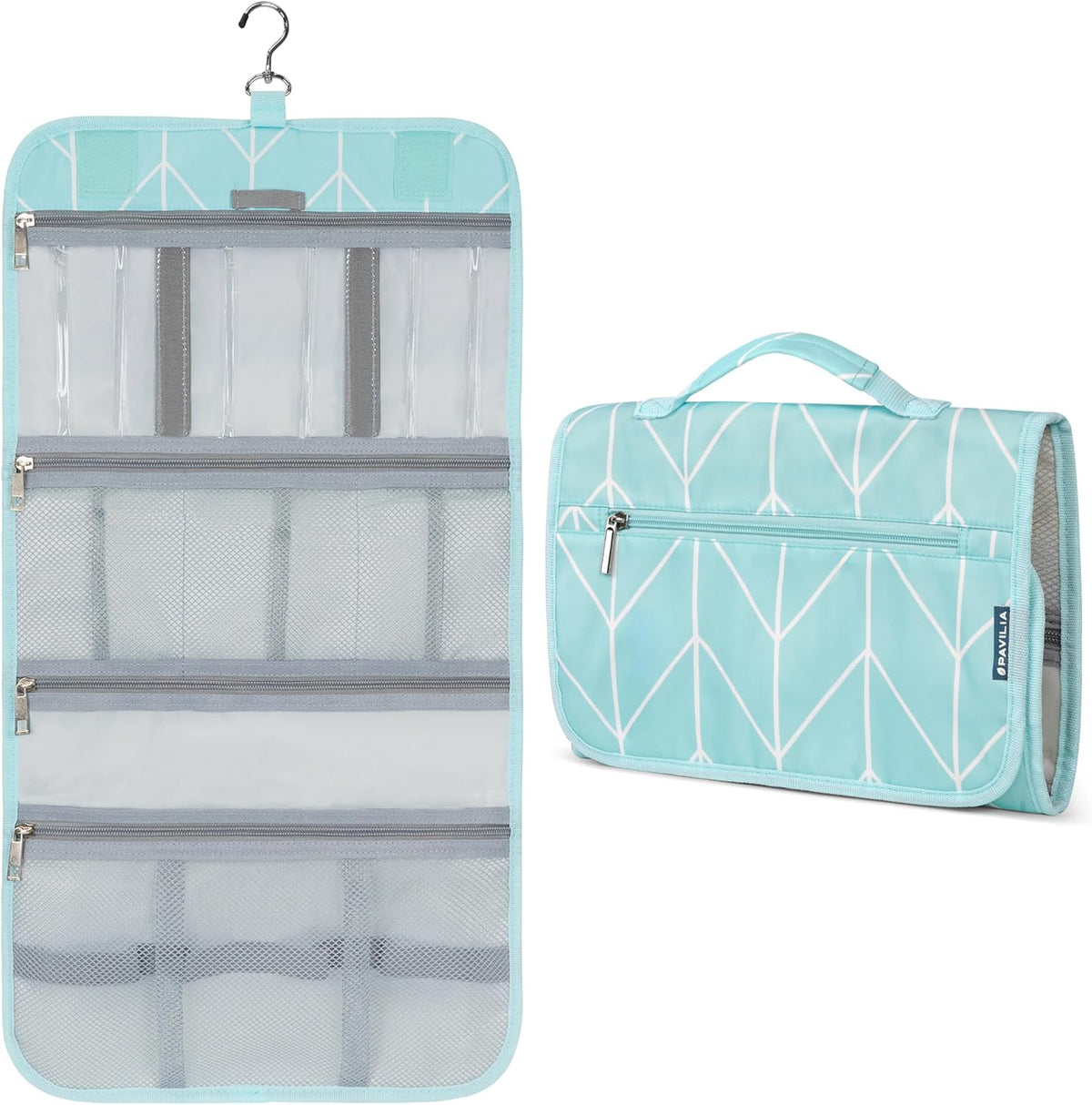 PAVILIA Hanging Toiletry Bag for Women Men Foldable Travel Organizer, Teal