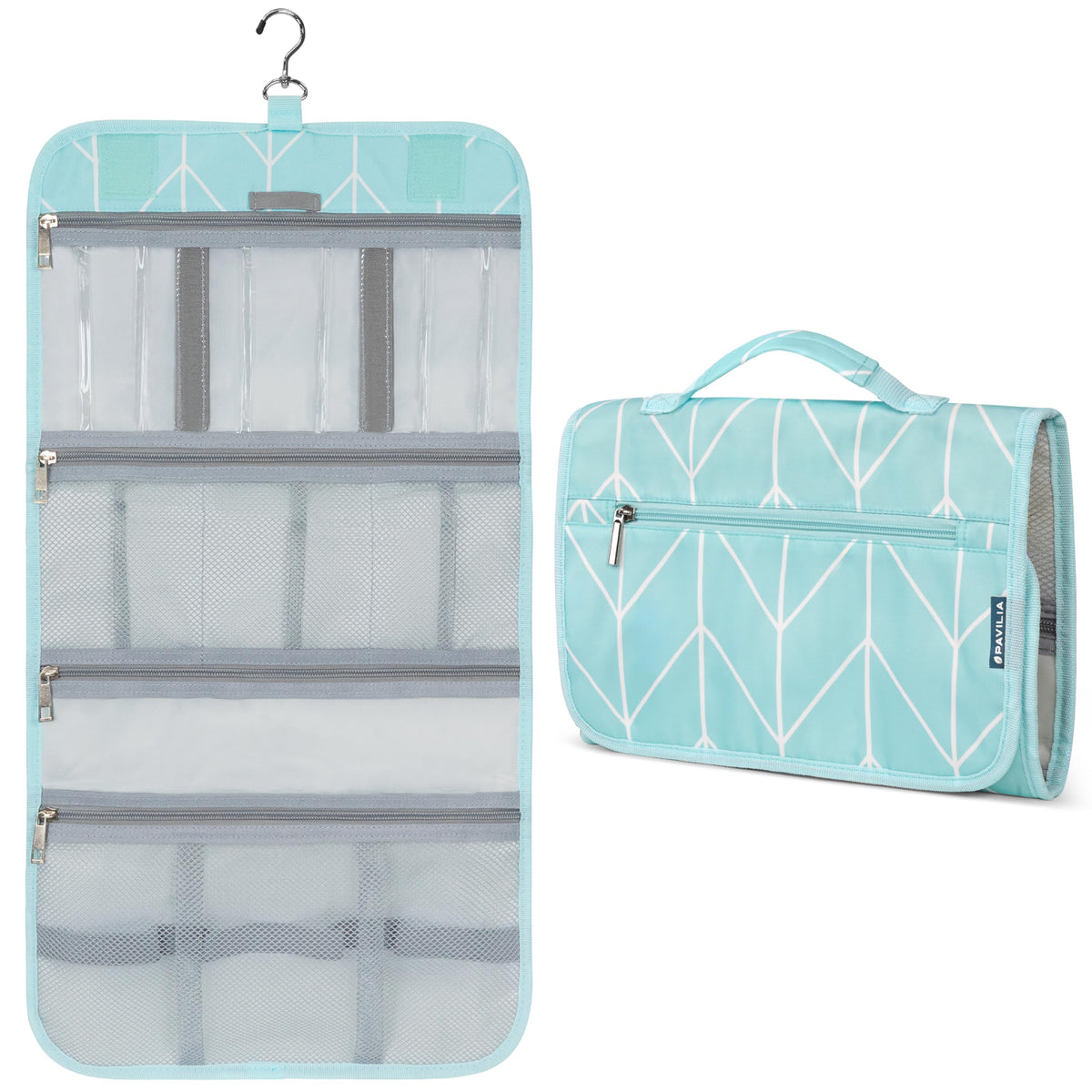 PAVILIA Hanging Toiletry Bag for Women Men Foldable Travel Organizer, Teal