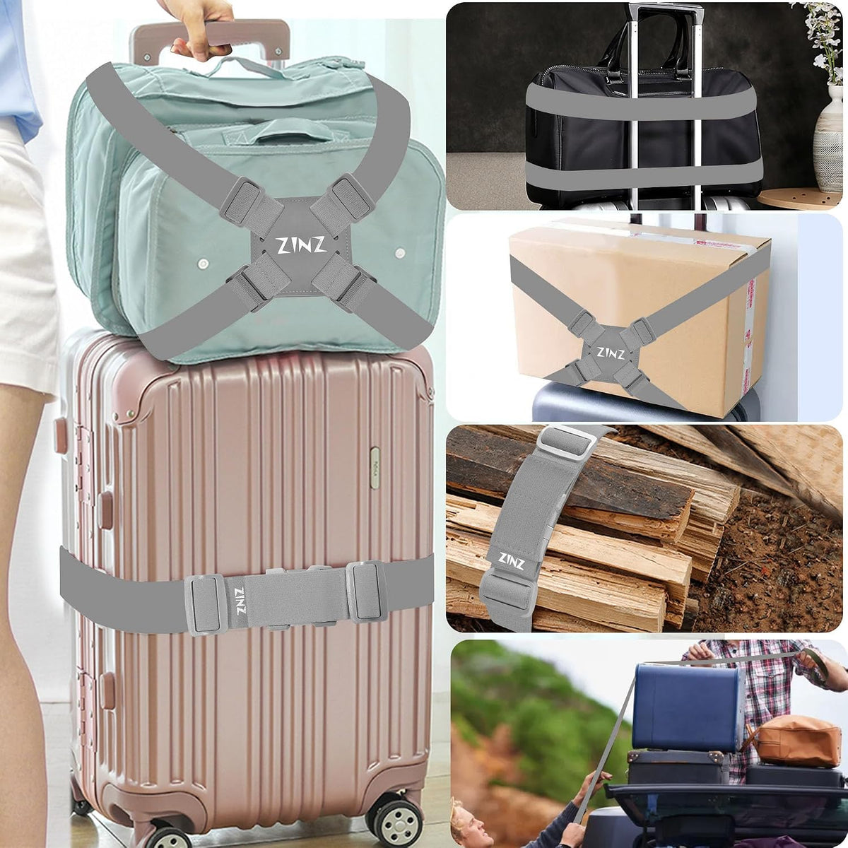 ZINZ 2-Pack High Elastic Luggage Strap Adjustable Suitcase Belt,Gray