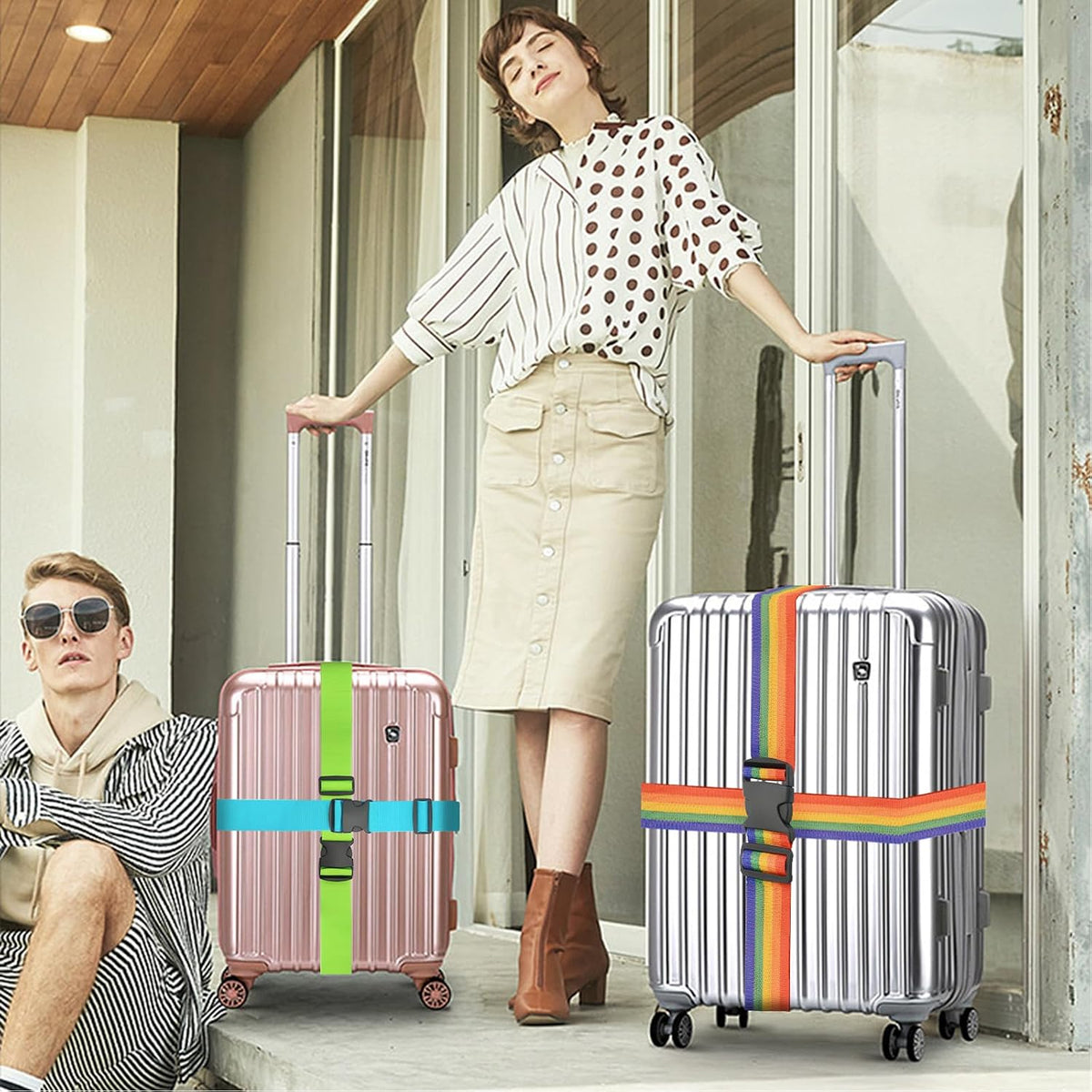 BILIONE Luggage Straps for Suitcases,79" Long Adjustable Luggage Belts