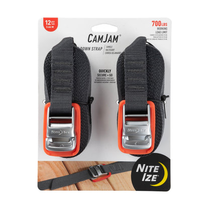 Nite Ize CamJam Tie Down Strap - Tie Down Ratchet Straps - Straps for Trucks & Cars - Tie Downs for Luggage & Gear - 12 ft Strap, Orange (Pack of 2)