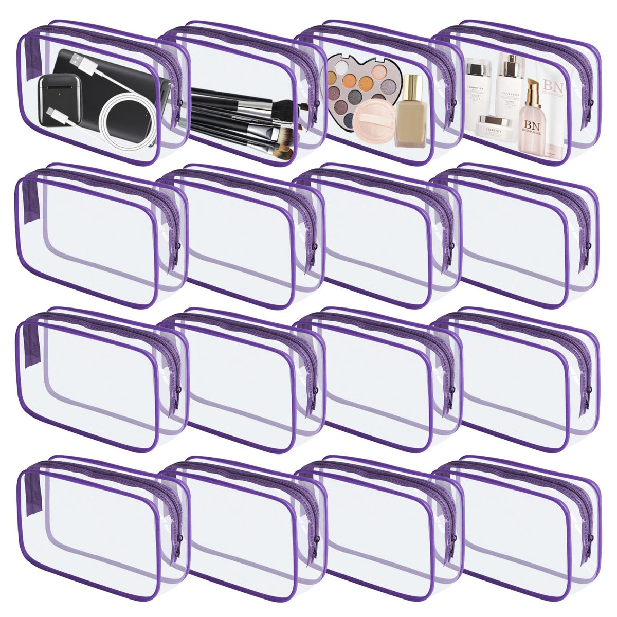 16 Pieces Clear Makeup Bags Bulk, TSA Approved Toiletry Bag for Travel, PVC Waterproof Cosmetic Pouches Clear Pouch with Zipper for Men and Women Carry-on Travel Essentials Cosmetic Bags (White-M)
