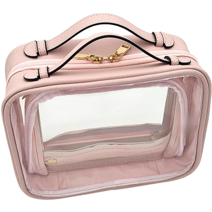 JAZD Clear Makeup Bag Toiletry Bag for Women Cosmetic Case Large Capacity Travel Make Up Bag Organizer Transparent Storage Compartment TSA Approved (BEIGE)