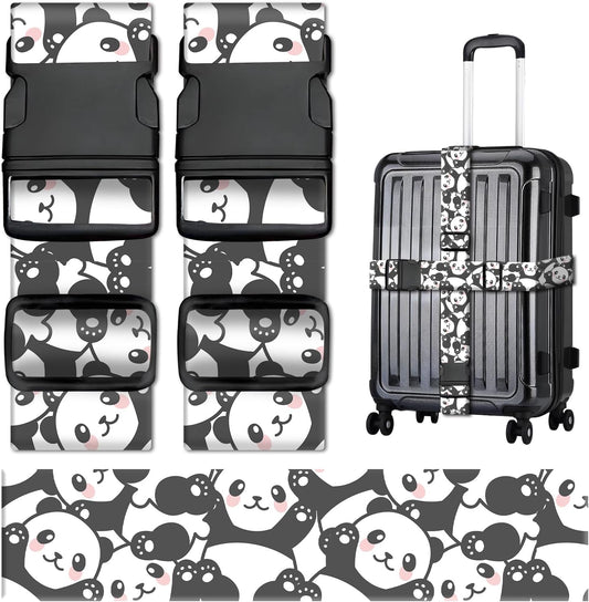 2 Pack Luggage Straps for Suitcases, Adjustable Travel Suitcase Belts, Colorful Travel Packing Straps with Quick Release Buckle, Cute Identifiers Travel Accessories Cute Pandas