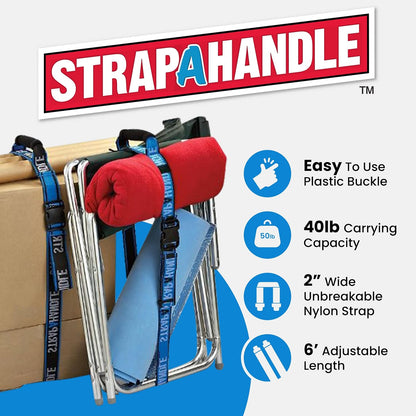 6' Carry Strap with Handle | 2-Pack | Adjustable Belt | Easy, Safe, Secure, Lifting, Moving, Carrying Heavy Boxes, Groceries | Best Luggage Strap (Strap-A-Handle 2 Pack - 6ft. Length, 40lb. Capacity)