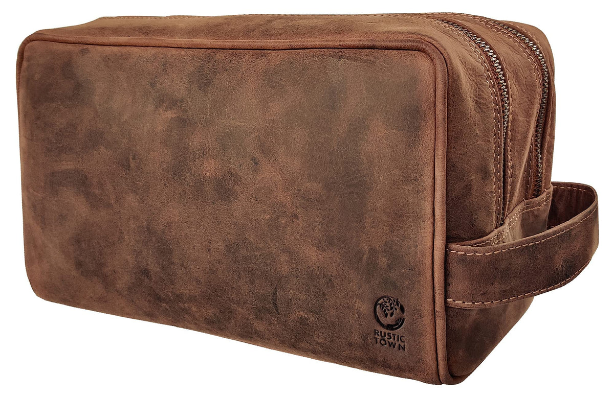 Leather Travel Toiletry Bag for Men, Full Grain Cosmetic Dopp Kit Organizer