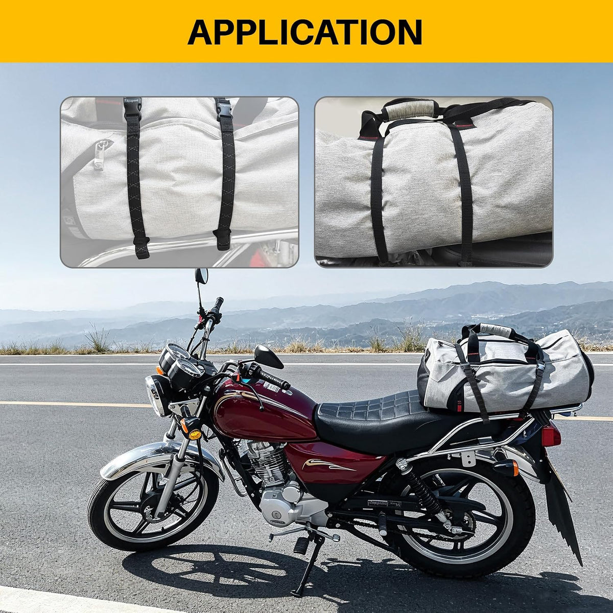 Ayaport Motorcycle Luggage Straps Adjustable Pack Stretch Straps 18"- 60" Black/Reflective for Securing Loads to Motorcycles/Bikes etc. 4Pack