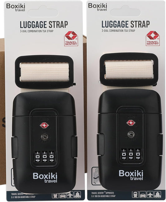 TSA Approved Luggage Straps Light Beige Set of 2 Anti-Burst Adjustable Polyester Suitcase Belts with 3-Dial Combination Lock, 190cm Heavy-Duty Travel Strap Prevents Accidental Opening