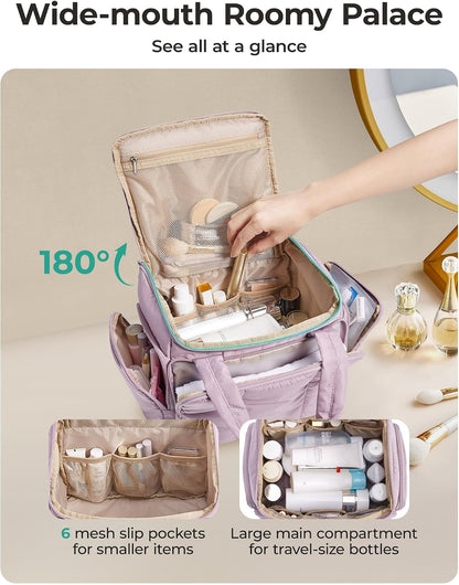 BAGSMART Travel Toiletry Bag for Women with Puffy Water-Resistant Fabric, Roomy Makeup Bag Organizer for Travel-Sized Toiletries & Accessories, Black