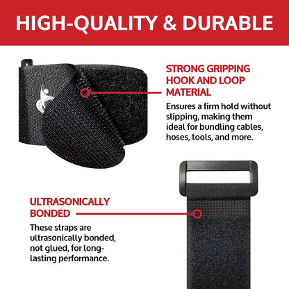 Reusable Cinch Straps 2" x 60" - 6 Pack, Multipurpose Strong Gripping, Quality Hook and Loop Securing Straps (Black)