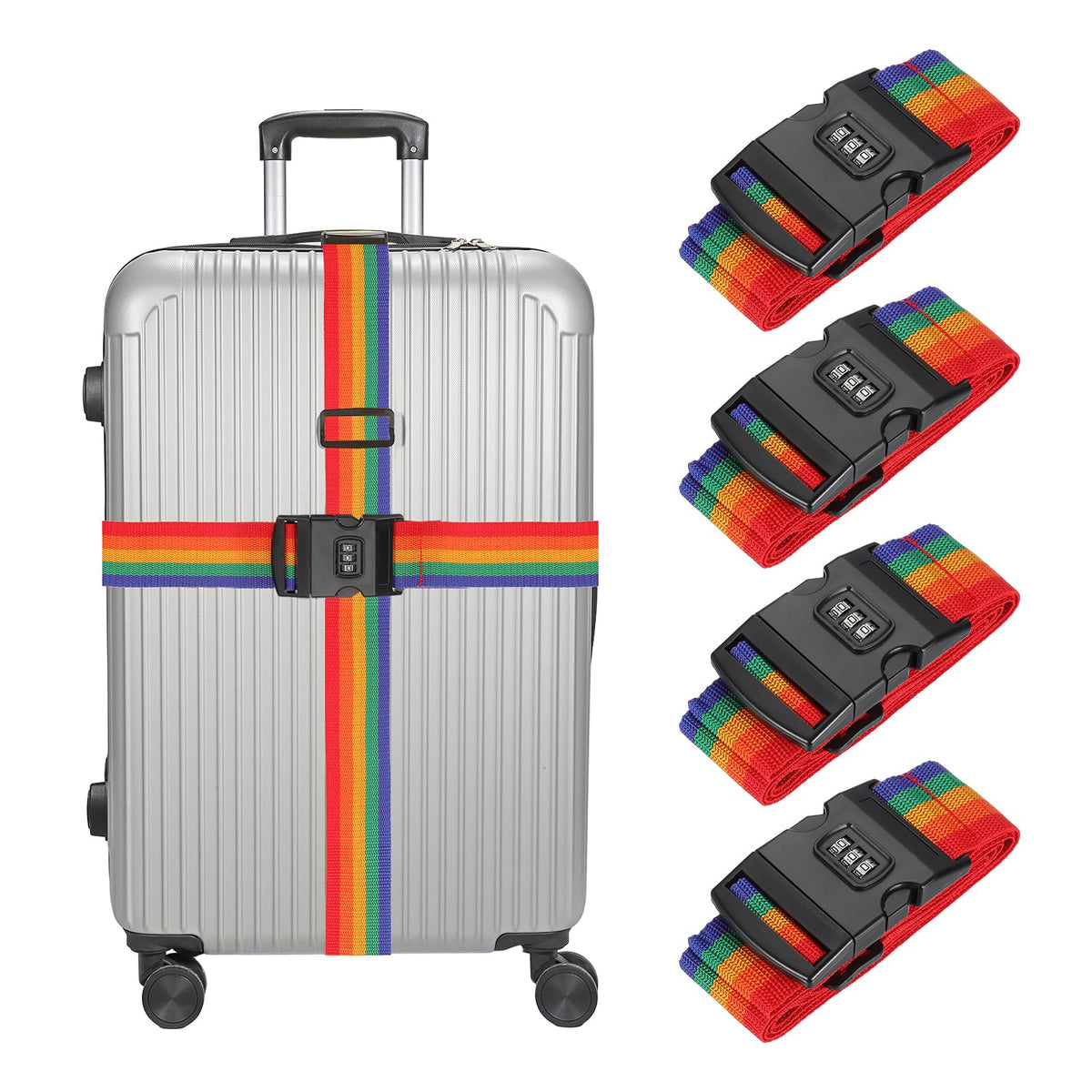 MECCANIXITY Luggage Straps with Combination Lock Adjustable Suitcase Belt Strap for Suitcase Briefcase Backpack Travel, Gray-Orange, Pack of 4