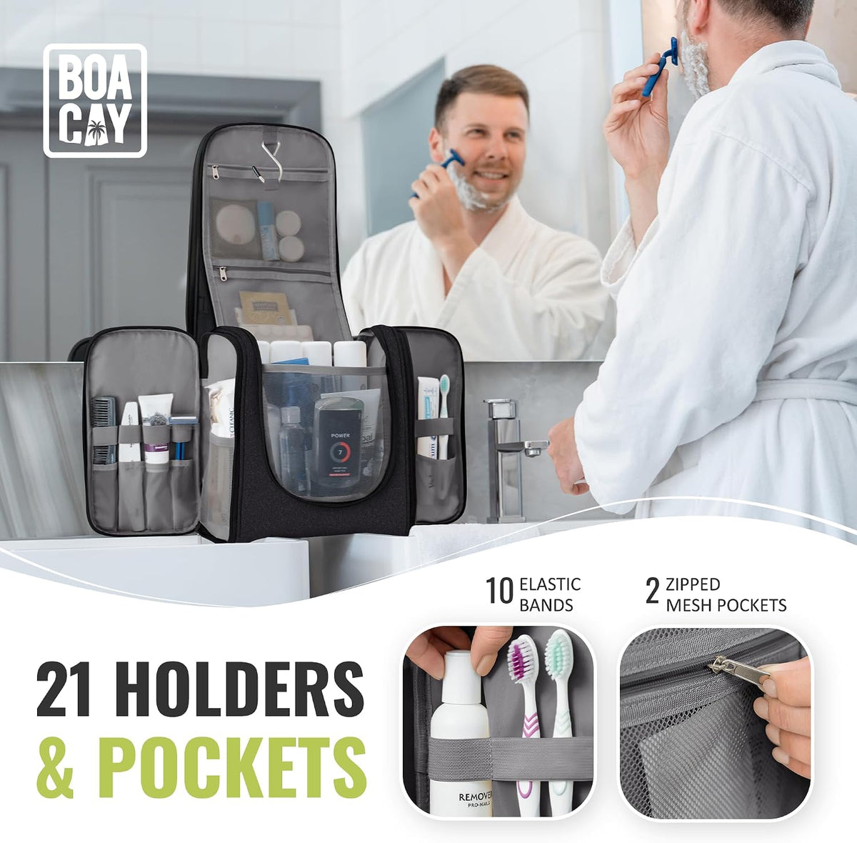 BOACAY Extra Large Hanging Travel Toiletry Bag for Women and Men, Makeup Bag