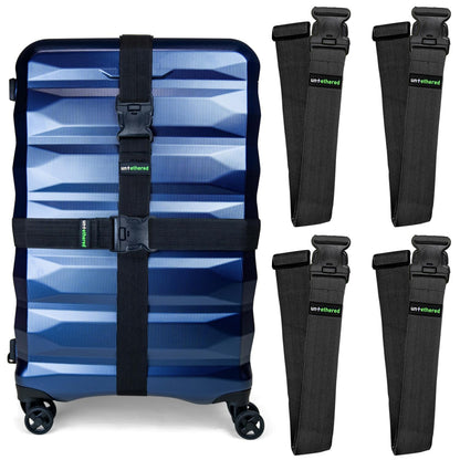 Untethered Travel Set: Luggage Straps & Silicone Tags, 4-Pack, Green