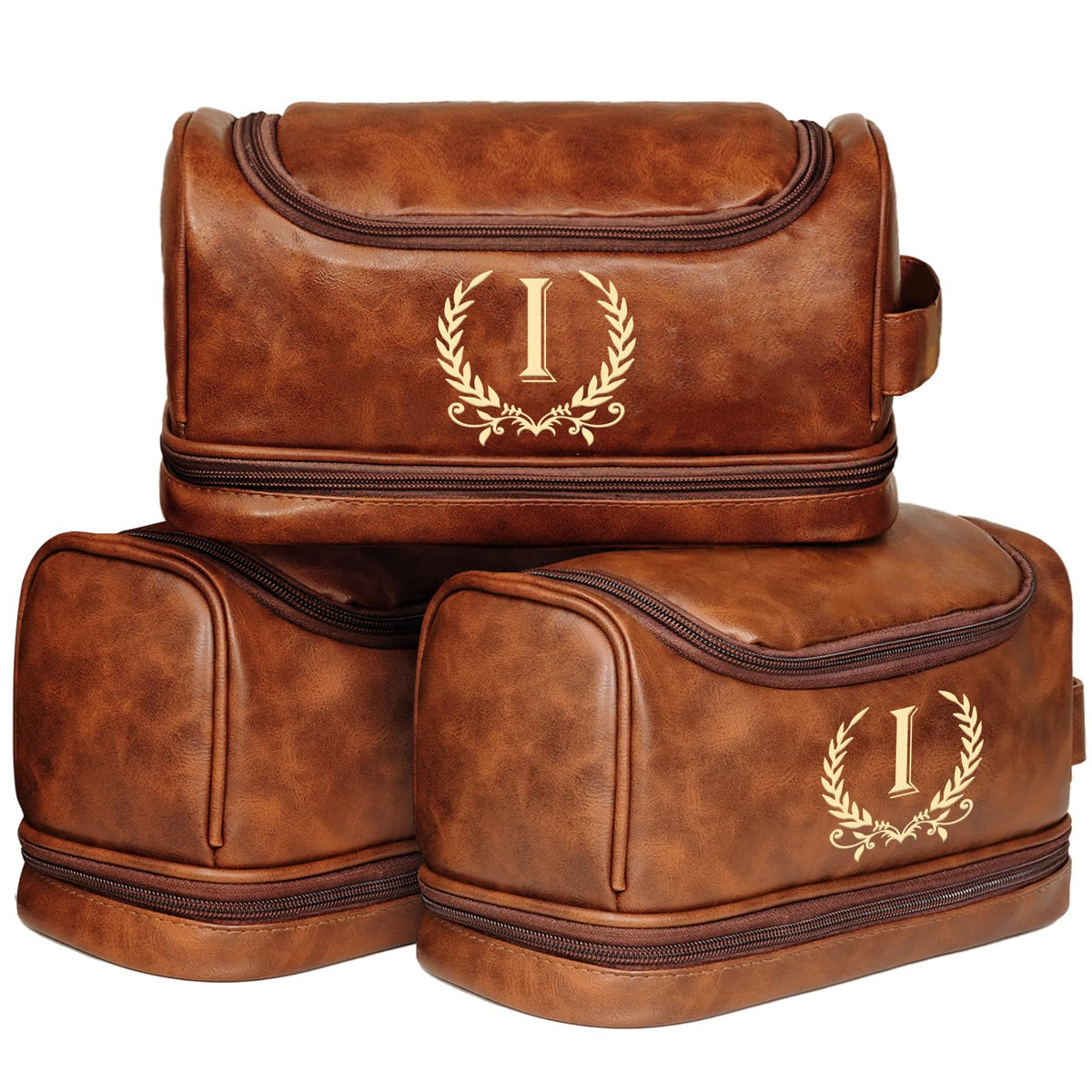 Father's Day Travel Toiletry Bag for Men, Leather Waterproof Shaving Kit Bag with Hanging Hook, Birthday Anniversary Christmas Presents for Father(DB-P)