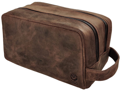 Leather Travel Toiletry Bag for Men, Full Grain Cosmetic Dopp Kit Organizer