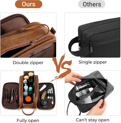 Elviros Toiletry Bag for Men PU Leather Shaving Dopp Kit (Large,Brown)