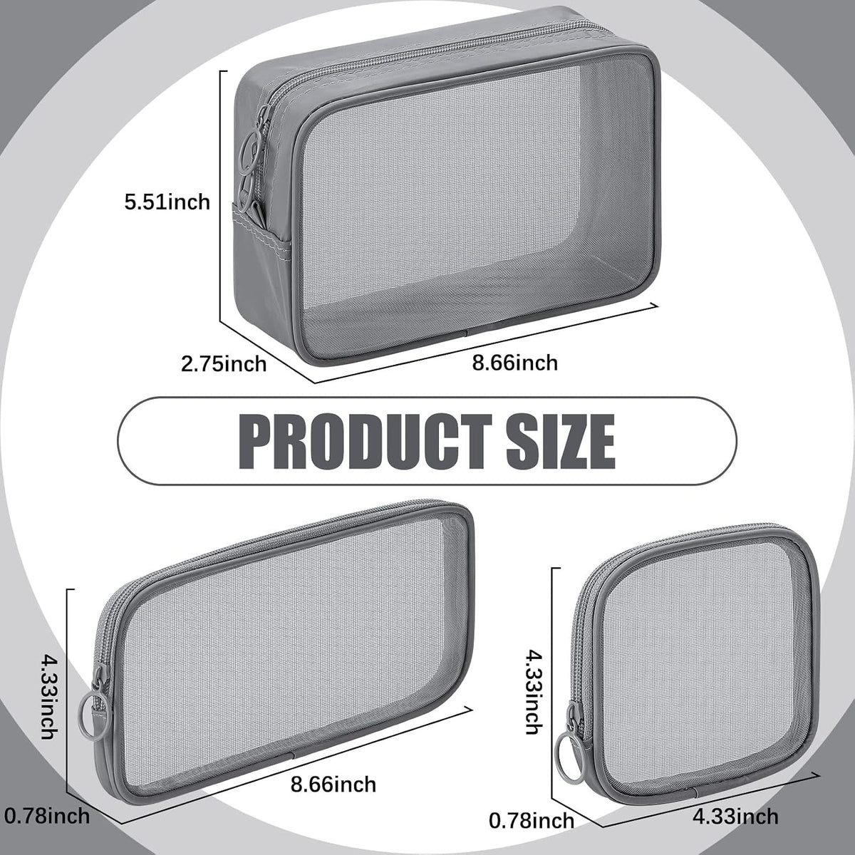 Weewooday 4Pcs Mesh Makeup Bag, Gray, Small, Large, Medium, Classic