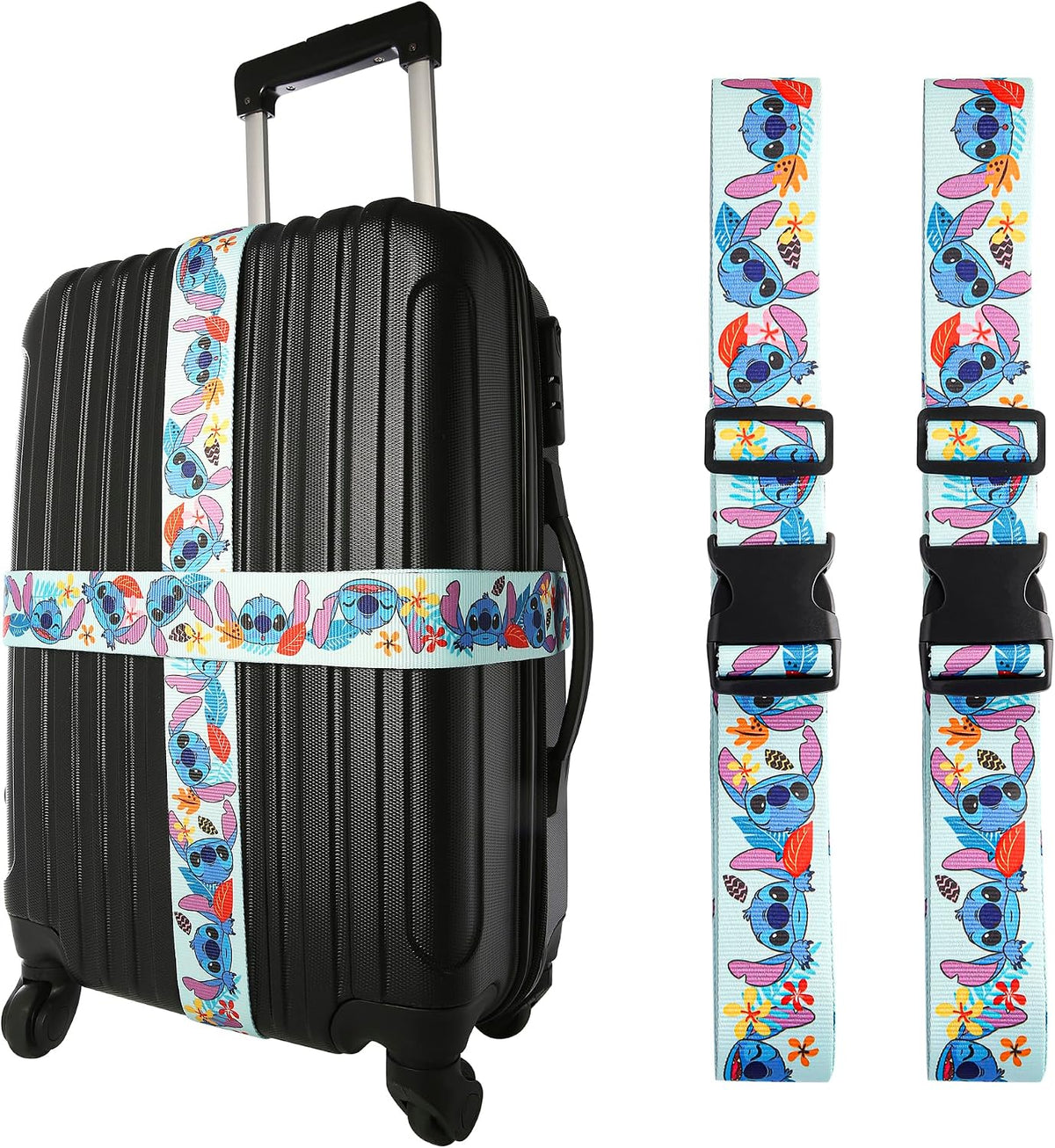 Disney Stitch Luggage Strap 2-Piece Set Officially Licensed, Adjustable Luggage Straps from 30'' to 72''