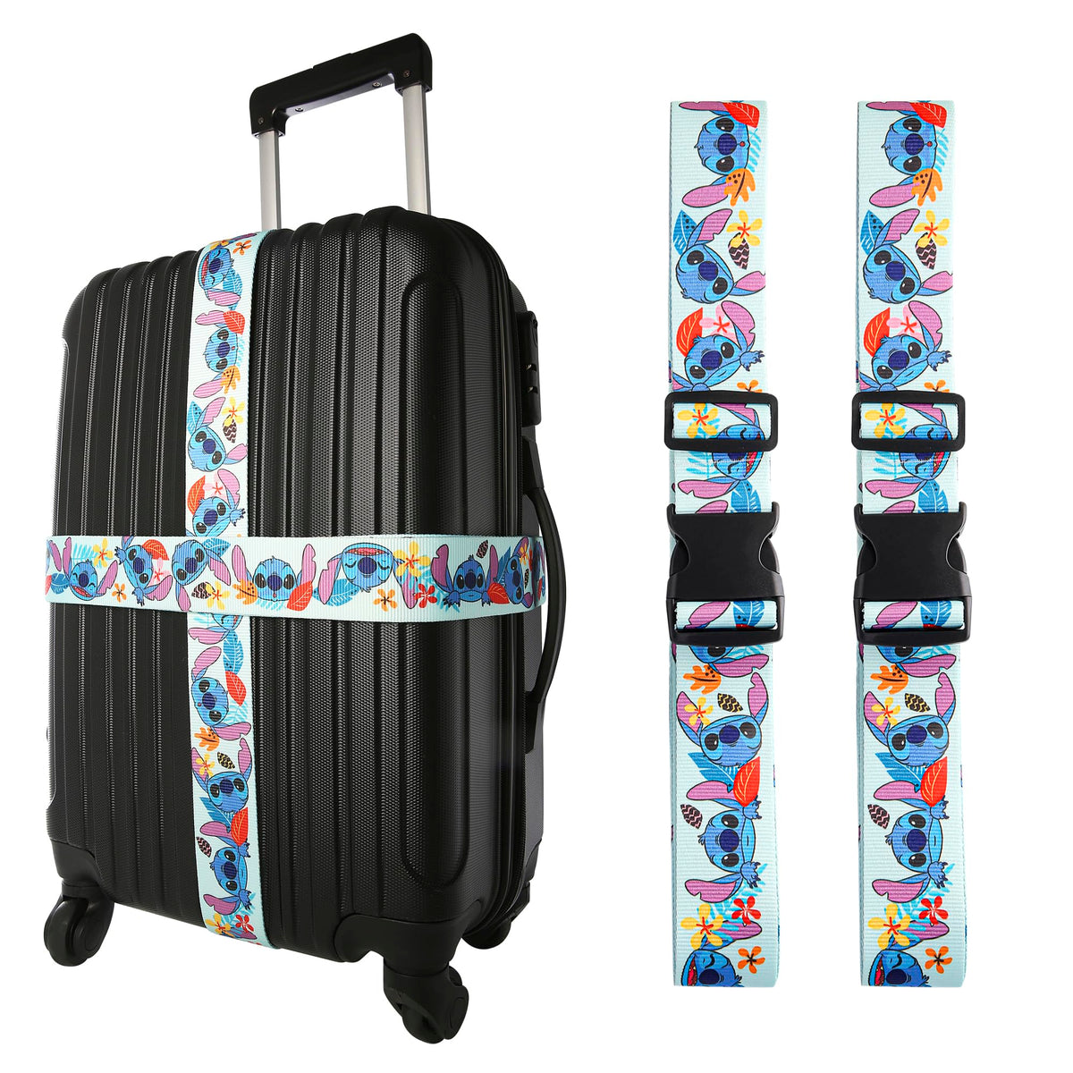 Disney Stitch Luggage Strap 2-Piece Set Officially Licensed, Adjustable Luggage Straps from 30'' to 72''