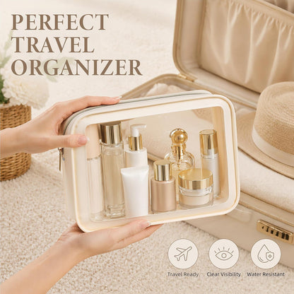 Clear Toiletry Bag, TSA Approved Makeup Bag, 3 Pack, Beige