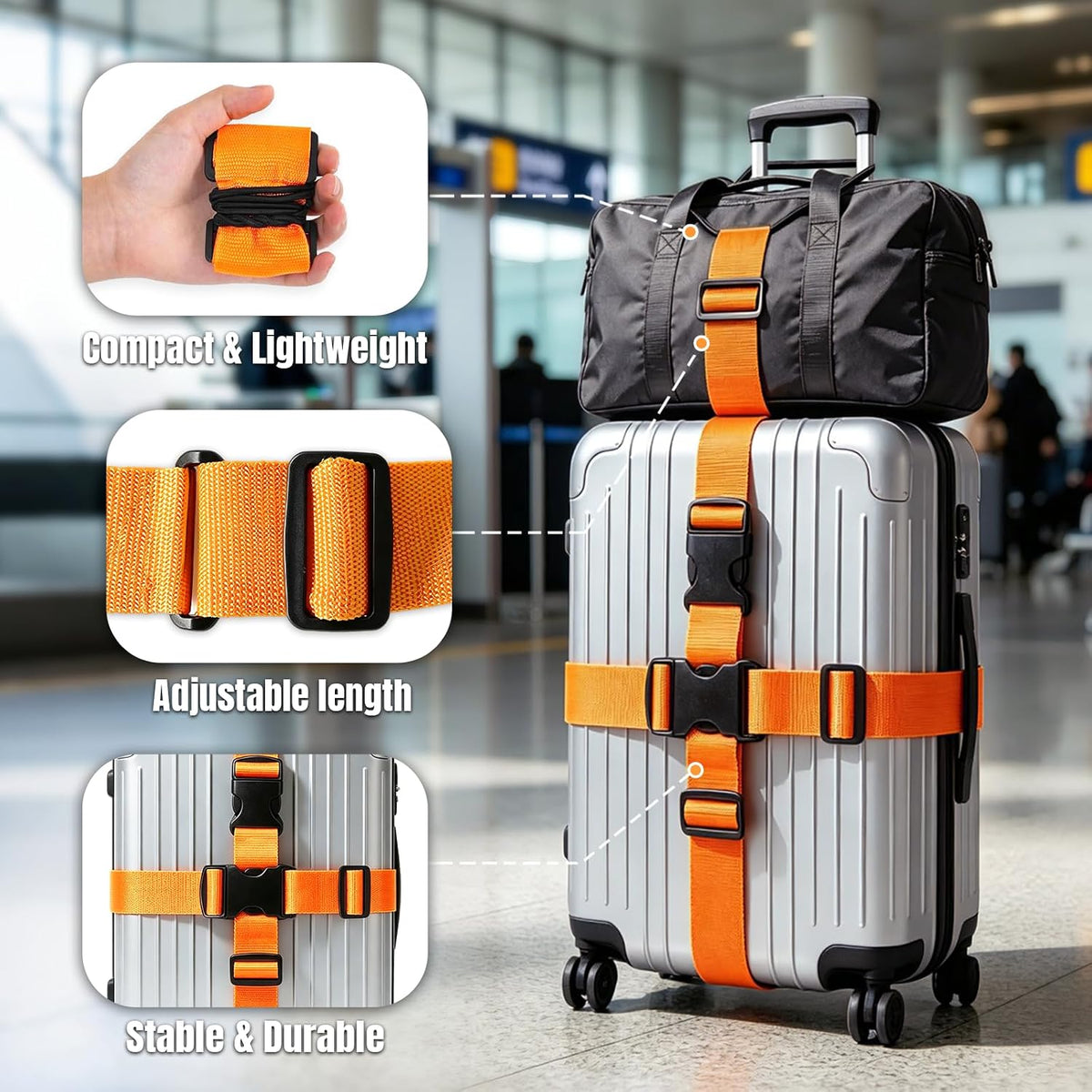 4-Pack Luggage Straps for Suitcases with 2 Connector Strap