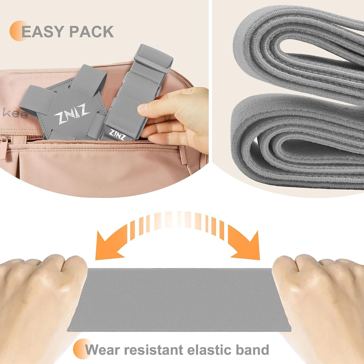 ZINZ 2-Pack High Elastic Luggage Strap Adjustable Suitcase Belt,Gray
