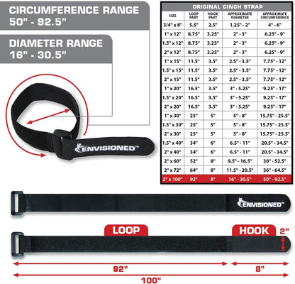 Reusable Cinch Straps 2" x 100" - 2 Pack - Hook and Loop Straps (Neon Orange)