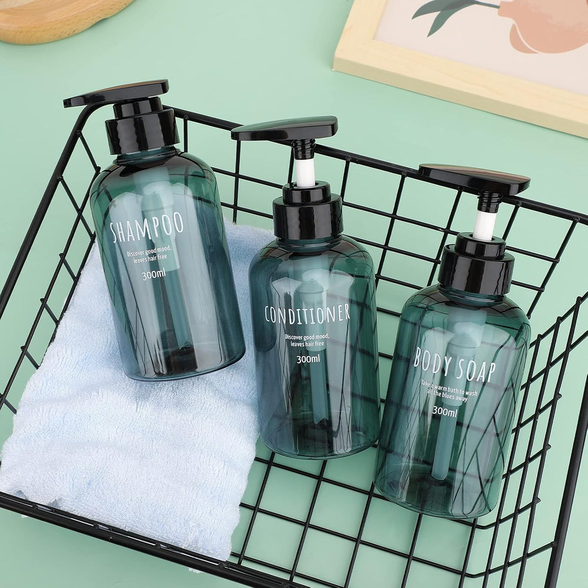 Segbeauty Shampoo and Conditioner Dispensers, 10oz Refillable Pump Bottles for Shower 300ml Body Wash Shampoo Dispenser 3 Packs Empty Plastic Press Bathroom Liquid Body Soap Gel Lotion Dispenser Blue
