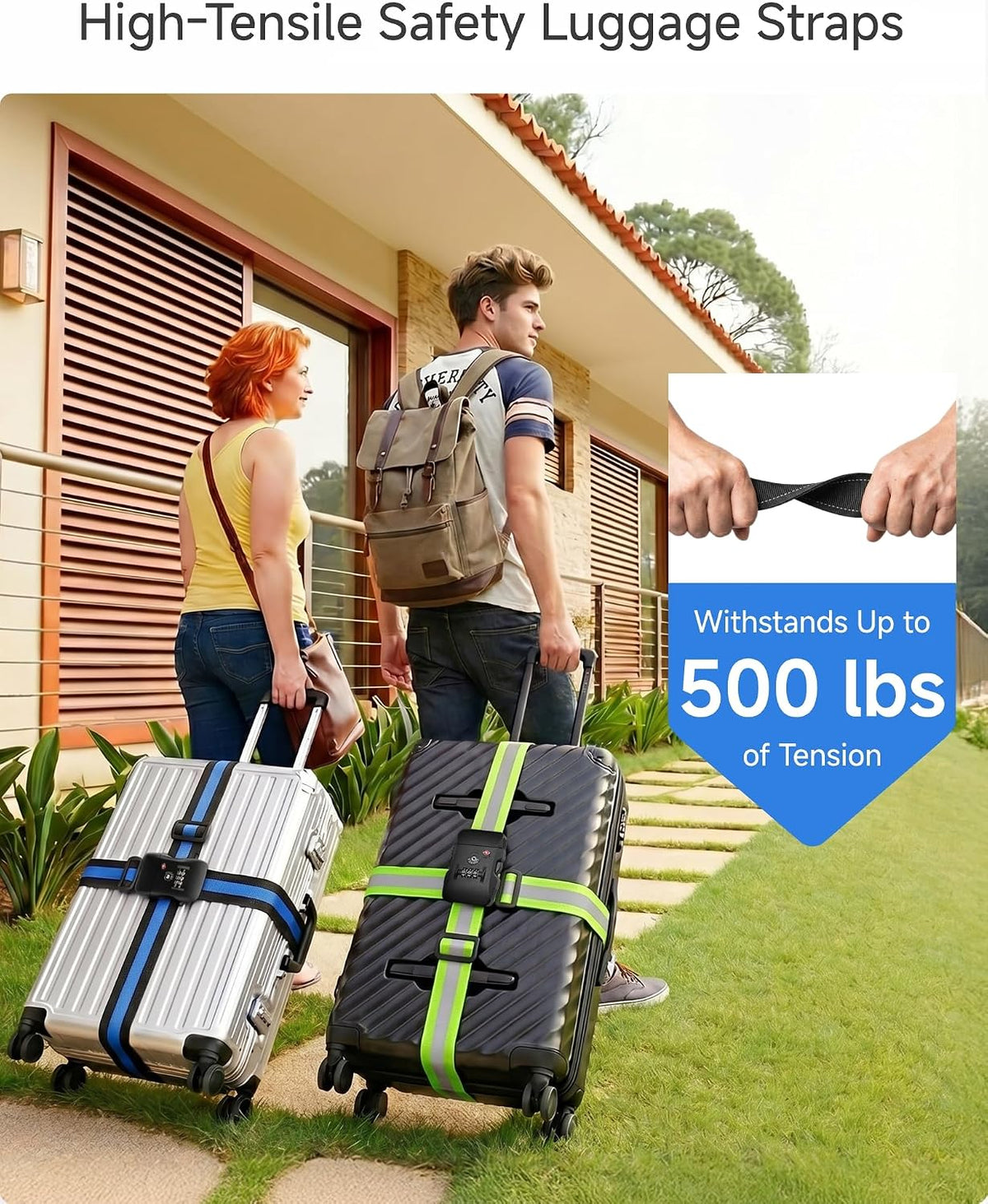 LUGGEX Luggage Straps TSA Approved, Adjustable Straps for Suitcases,Green