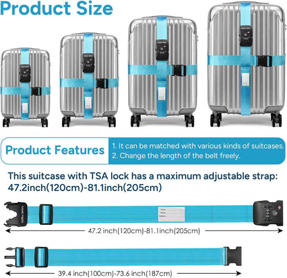 Travel Inspira TSA Approved Luggage Straps 2 Pack Suitcase Belt