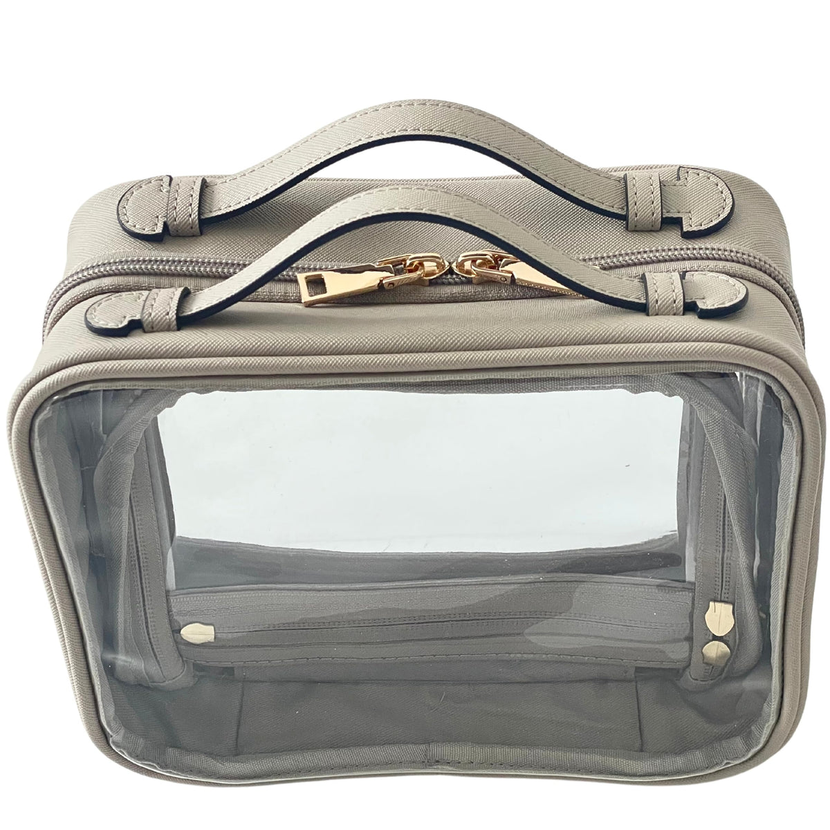 JAZD Clear Makeup Bag Toiletry Bag for Women Cosmetic Case Large Capacity Travel Make Up Bag Organizer Transparent Storage Compartment TSA Approved (BEIGE)