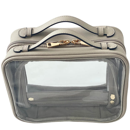 JAZD Clear Makeup Bag Toiletry Bag for Women Cosmetic Case Large Capacity Travel Make Up Bag Organizer Transparent Storage Compartment TSA Approved (BEIGE)