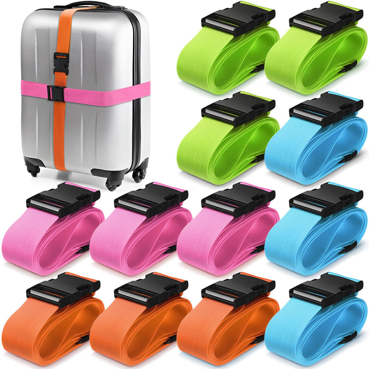 Eccliy 12 Pack Luggage Straps Suitcase Belts Wide Adjustable Packing Straps Travel Belts Accessories for Business Packing(Black)