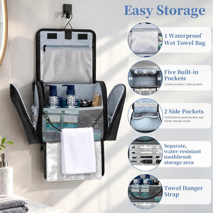 GDNasist Hanging Travel Toiletry Bag for Men, Large Hygiene Bag Organizer