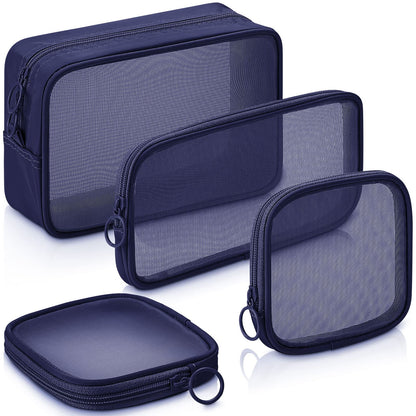 Weewooday 4Pcs Mesh Makeup Bag, Gray, Small, Large, Medium, Classic