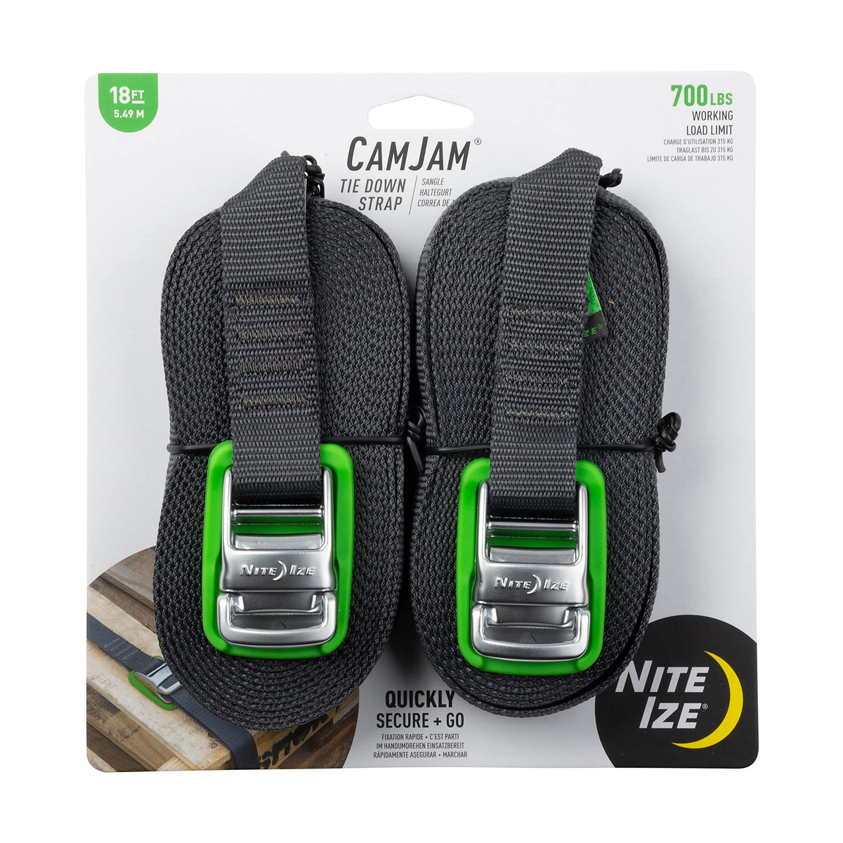 Nite Ize CamJam Tie Down Strap - Tie Down Ratchet Straps - Straps for Trucks & Cars - Tie Downs for Luggage & Gear - 12 ft Strap, Orange (Pack of 2)