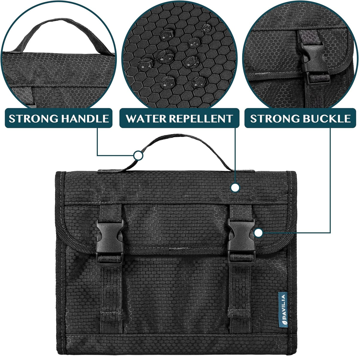 PAVILIA Travel Hanging Toiletry Bag for Women Men, Large Capacity Makeup Bag Kit, Waterproof Cosmetic Storage Organizer Case for Bathroom Shower